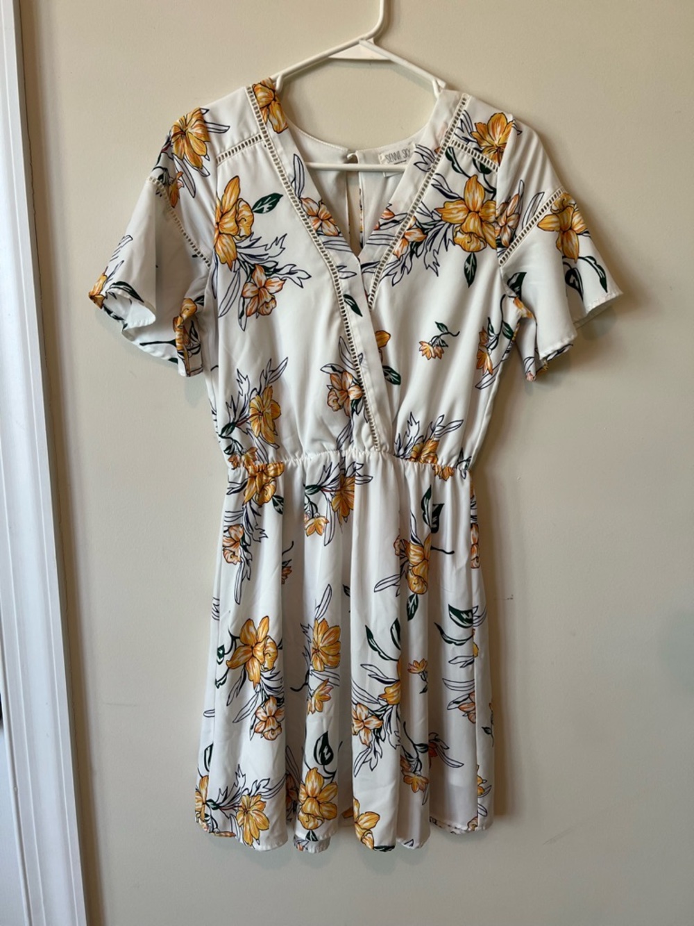 Sienna Sky White Mini Dress with Yellow Floral Print